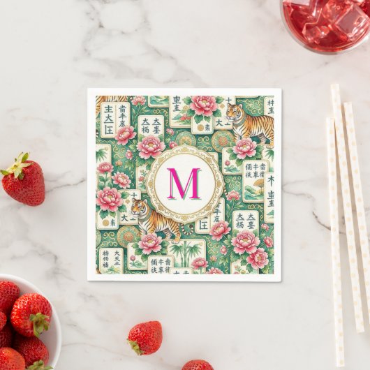 Mahjong Chinoiserie Tiger Monogram Personalized Serviette (Beispiel)