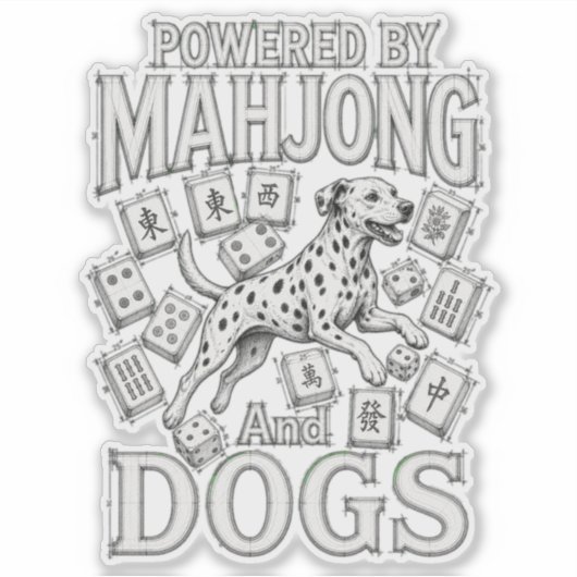 Mahjong- & Dalmatiner-Hundefreund-Geschenk Aufkleber (Vorderseite)