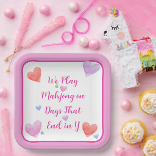 Mahjong Days Ende in Y Watercolor Valentine's Hear Pappteller