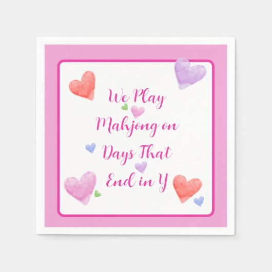 Mahjong Days Ende in Y Watercolor Valentine's Hear Serviette (Vorderseite)