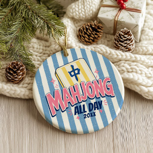 Mahjong den ganzen Tag gestreift Weihnachten  Keramik Ornament
