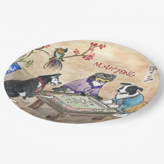 Mahjong Dogs - Pappteller (Schrägansicht)