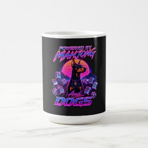 Mahjong & Dogs Synthwave Dobermann Kunst Kaffeetasse
