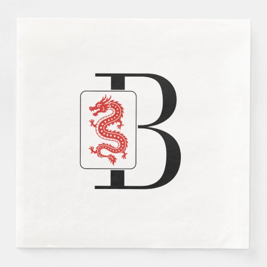 Mahjong-Drache-Kachel über einzelner Anfangsmonogr Serviette (Vorderseite)
