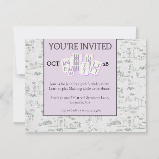 Mahjong Einladung mit Tiles and Toile (Vorderseite)