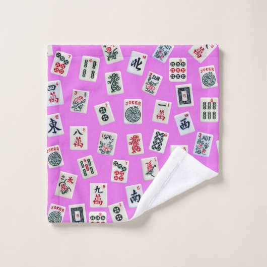MahJong Fliesen-Design auf rosa Badhandtuch Set (Waschlappen)
