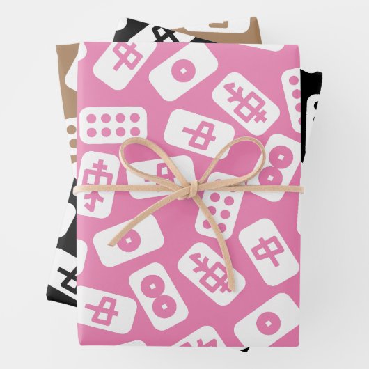 Mahjong-Fliesen in Rosa, Braun und Schwarz Geschenkpapier Set (Beispiel)