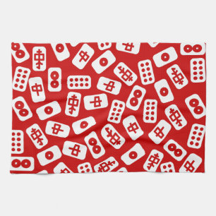 Mahjong-Fliesen in rot Geschirrtuch