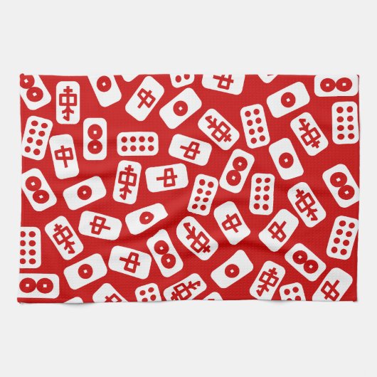 Mahjong-Fliesen in rot Geschirrtuch (Horizontal)