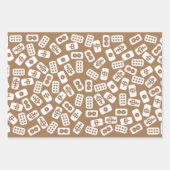 Mahjong-Fliesen-Muster auf braunem Hintergrund Geschenkpapier Set (Vorderseite 3)