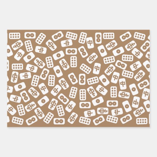 Mahjong-Fliesen-Muster auf braunem Hintergrund Geschenkpapier Set (Vorderseite 3)