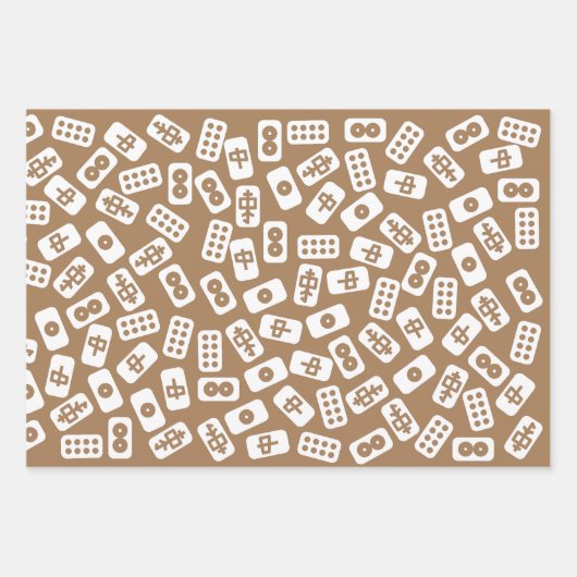 Mahjong-Fliesen-Muster auf braunem Hintergrund Geschenkpapier Set (Vorderseite 2)