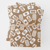 Mahjong-Fliesen-Muster auf braunem Hintergrund Geschenkpapier Set (Beispiel)