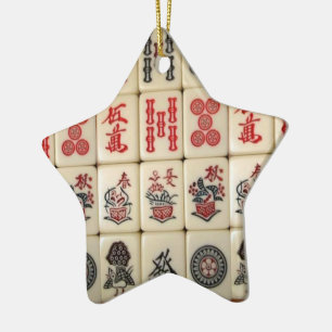 Mahjong Fliesen und Panda mit Monogramm Keramik Ornament