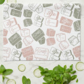 Mahjong-Fliesen und Würfel, rosa und grün Geschirrtuch (Gefaltet)