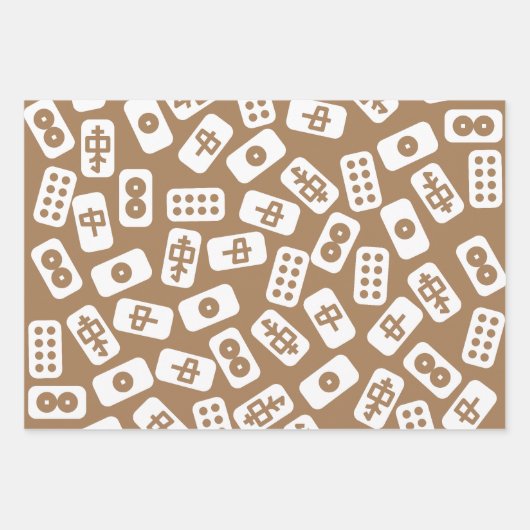 Mahjong-Fliesen, weiß-braune und schwarze Kombinat Geschenkpapier Set (Vorderseite 3)