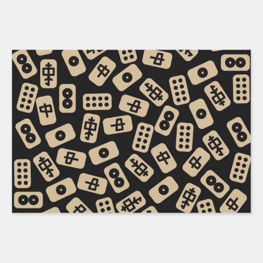 Mahjong-Fliesen, weiß-braune und schwarze Kombinat Geschenkpapier Set (Vorderseite)