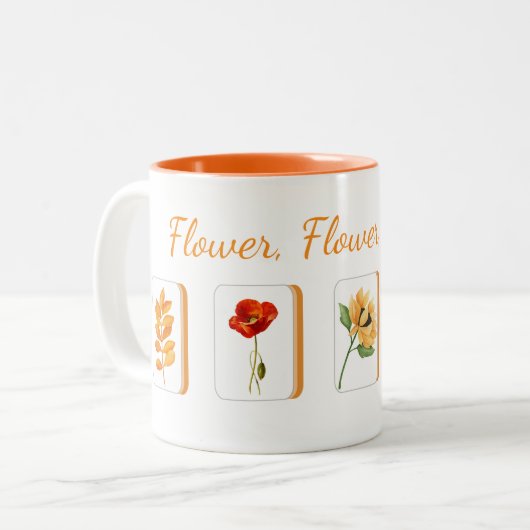 Mahjong Flower Tiles Mug Zweifarbige Tasse (Vorderseite Links)