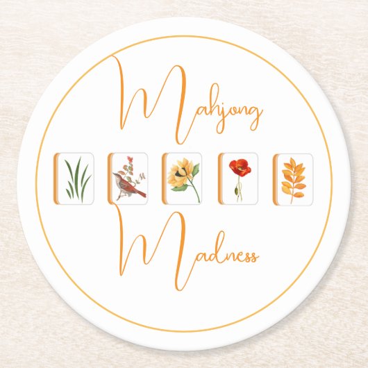 Mahjong Flower Tiles Paper Coaster Runder Pappuntersetzer (Vorderseite)
