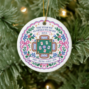 Mahjong-Freunde-Ornament Vornehm Rosa Namen 2026 Keramik Ornament