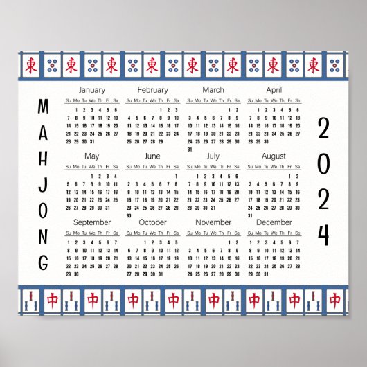 Mahjong Game Tiles 2024 Calendar Poster (Vorne)