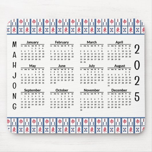 Mahjong Game Tiles 2025 Calendar Mousepad (Vorne)