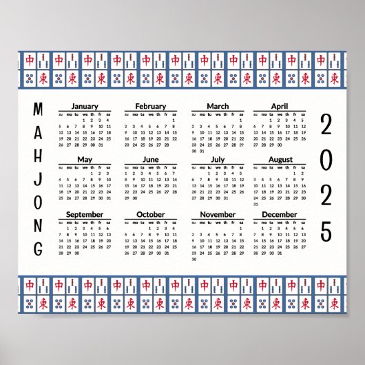 Mahjong Game Tiles 2025 Calendar Poster (Vorne)