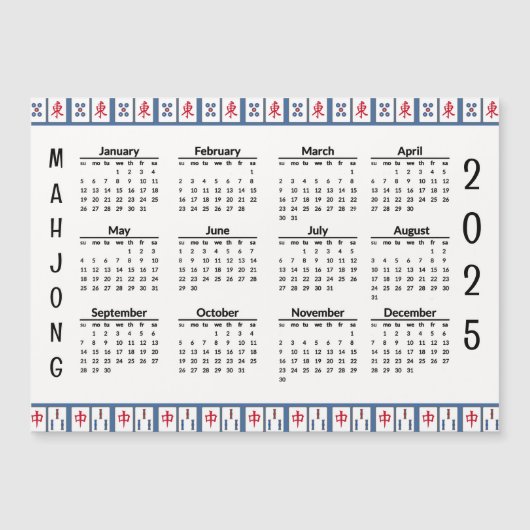 Mahjong Game Tiles 2025 Kalender Magnetkarte (Vorderseite)