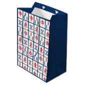 Mahjong Game Tiles Design Medium Geschenktasche Mittlere Geschenktüte (Rückseite Schrägansicht)