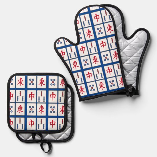 Mahjong Game Tiles Design Ofenhandschuh & Topflappen-Set (Vorderseite/Rückseite)
