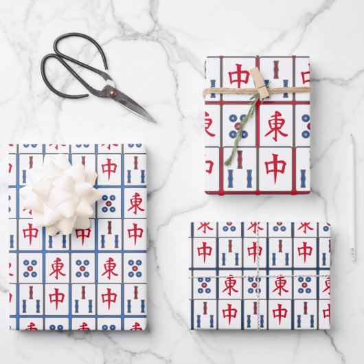 Mahjong Game Tiles Design Wrapping Paper Sheets Geschenkpapier Set (Vorderseite)