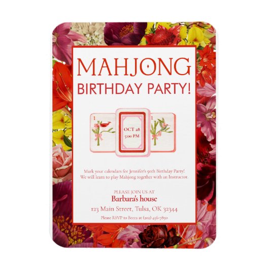 Mahjong-Geburtstagseinladung, Floral Magnet (Vertikal)