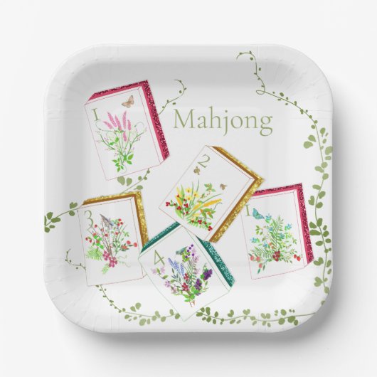 Mahjong Glitzer Tiles Paper Plate Pappteller (Vorderseite)