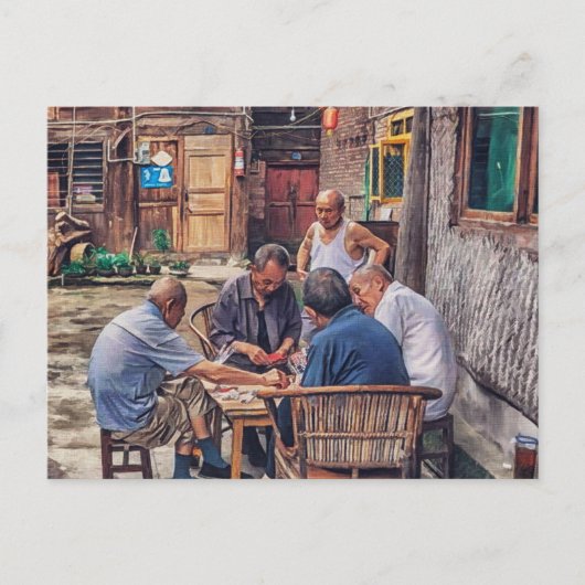 Mahjong in der Alley-Hutong-China Postkarte (Vorderseite)