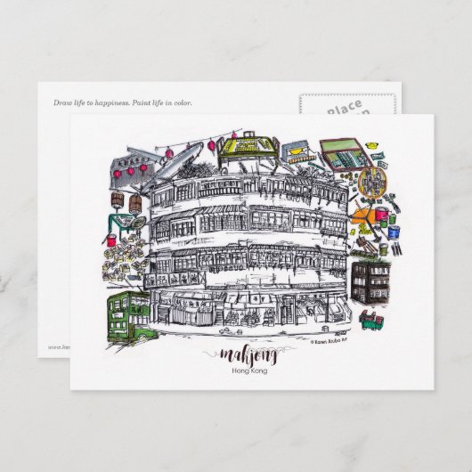 Mahjong in Hongkong Postkarte (Vorne/Hinten)