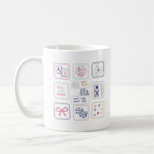 Mahjong-inspirierte Kacheln und Collage mit Glücks Kaffeetasse