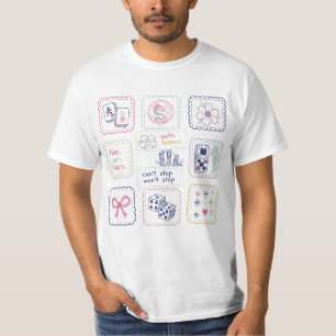 Mahjong-inspirierte Kacheln und Collage mit Glücks T-Shirt