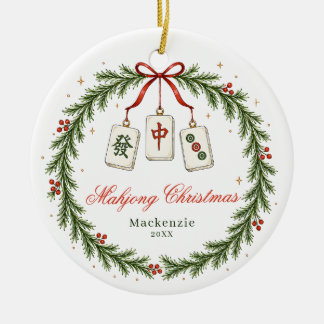 Mahjong-Kachel Klassischer Kranz Weihnachten Keramik Ornament