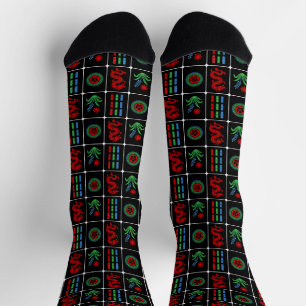 Mahjong-Kacheln #4 Rot Grün Blau Schwarz Socken
