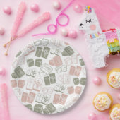 Mahjong Kacheln und Würfel in Rosa und Khaki Pappteller (Party)