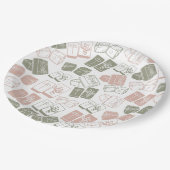 Mahjong Kacheln und Würfel in Rosa und Khaki Pappteller (Schrägansicht)