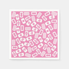 Mahjong Kacheln weiß auf Babyrosa Serviette