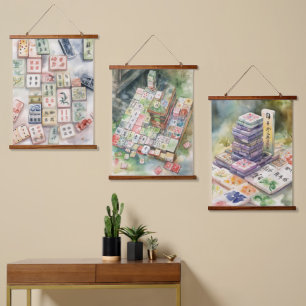 Mahjong-Kunst Wandteppich Mit Holzrahmen