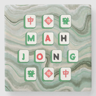 Mahjong Lover Jade Green Marble Print Mahj Geschen Steinuntersetzer