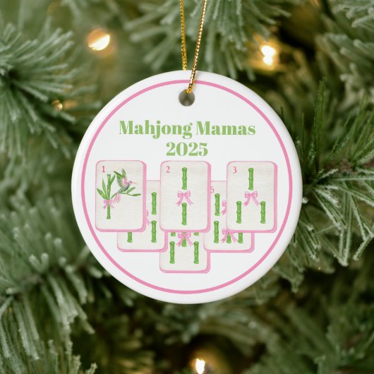 Mahjong Mamas Mahjong Preppy Tiles Bows Coquette Keramik Ornament (Baum)