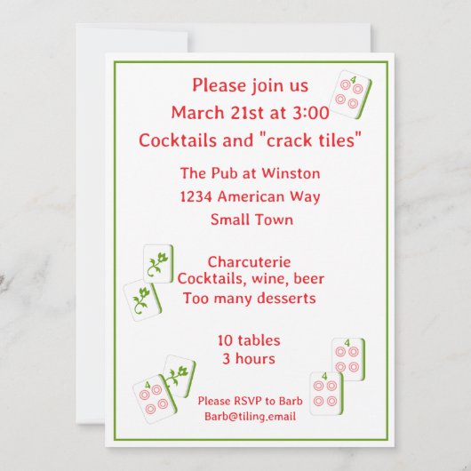 Mahjong Martini Cocktail Party Einladung (Rückseite)