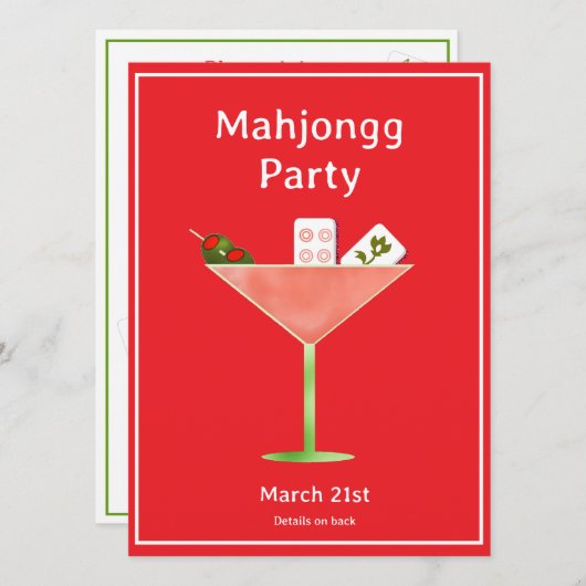 Mahjong Martini Cocktail Party Einladung (Vorne/Hinten)