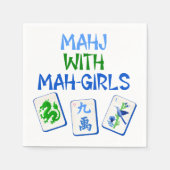 Mahjong mit Mah Girls Wasserfarbe Tiles Serviette (Vorderseite)