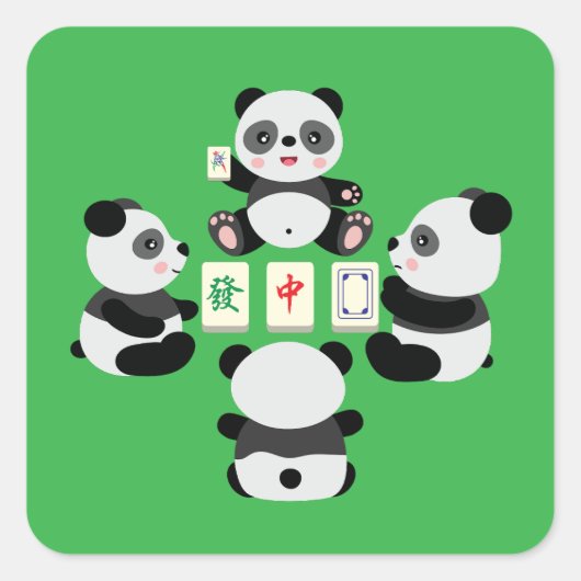 Mahjong Panda Quadratischer Aufkleber (Vorderseite)