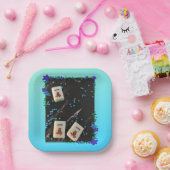 Mahjong Papiertafel mit blauen Blumenmotiven Pappteller (Party)